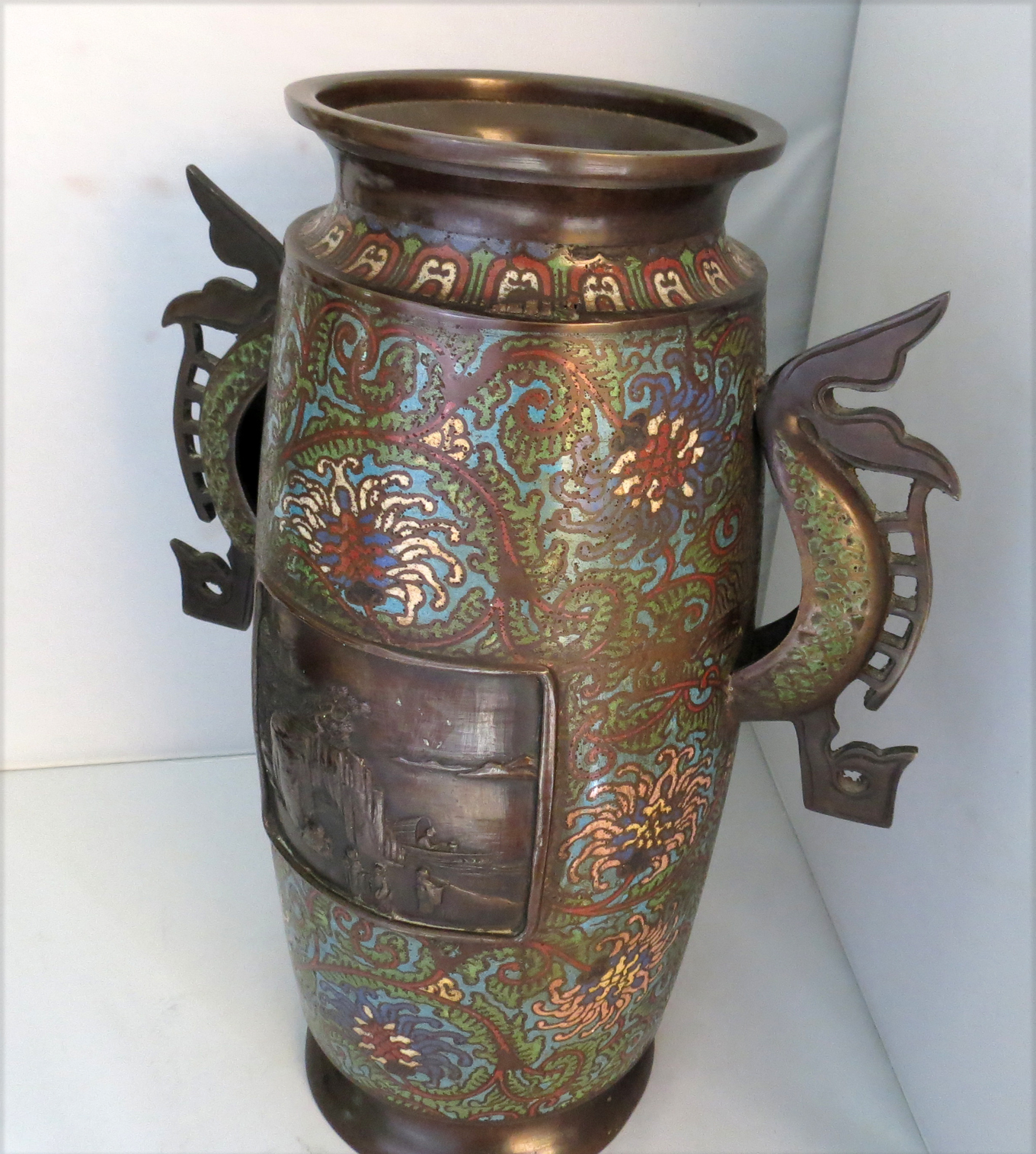 Antique Japanese Bronze Champlevé Enamel Vase | Modernism